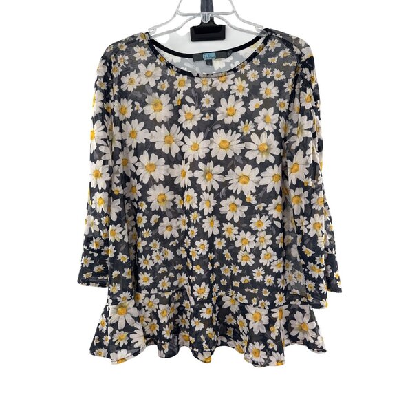 Eva Franco Daisy Floral Mesh Daisy Blouse L Black & White - Picture 1 of 6